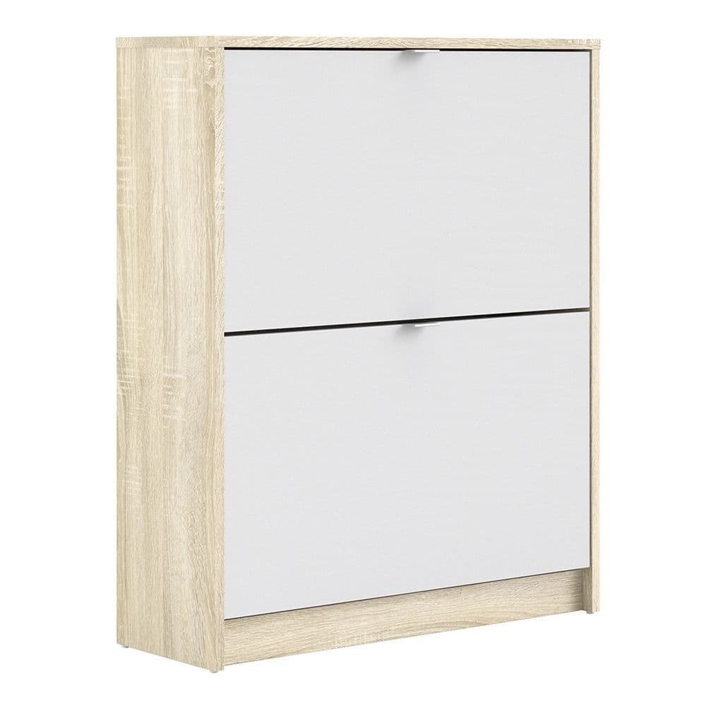 Footwear Shoe cabinet  w. 2 tilting doors and 2 layers in Oak structure White